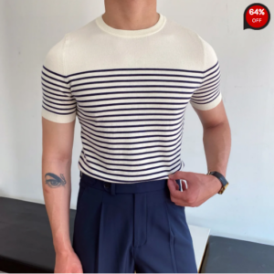 Gentleman Striped Knitted Short-sleeved T-shirt