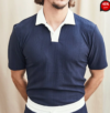 Fabric Texture Color Block Polo Shirt