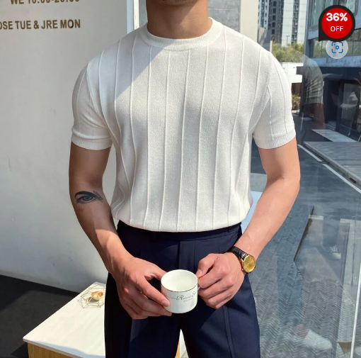 Mens round neck knitted T-shirt