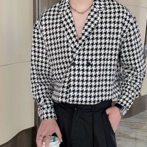 Casual Double-breasted Plaid Lapel Shirt