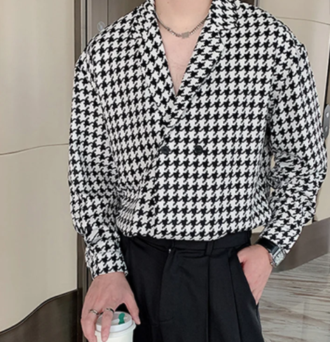 Casual Double-breasted Plaid Lapel Shirt