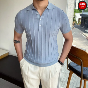 Gentleman classic knit polo shirt blue