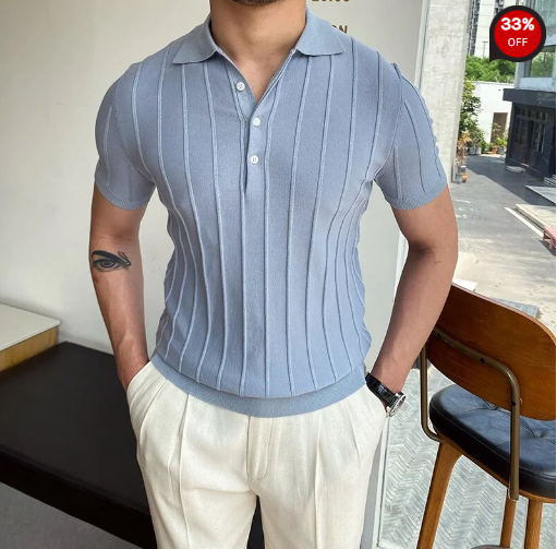 Gentleman classic knit polo shirt blue