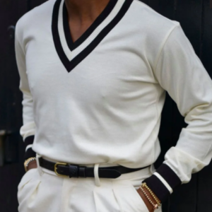 Retro Gentleman Simple Contrast V-neck Sweater