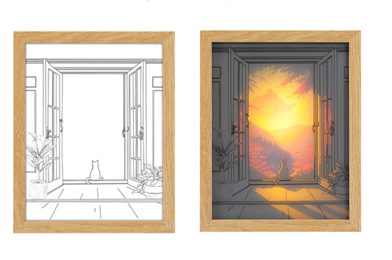Light painting photo frame will glow decorative painting ins bedside bedroom line diy night light wall painting sunshine picture frame