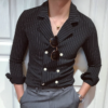 Stylish Double-breasted Striped Lapel Shirt