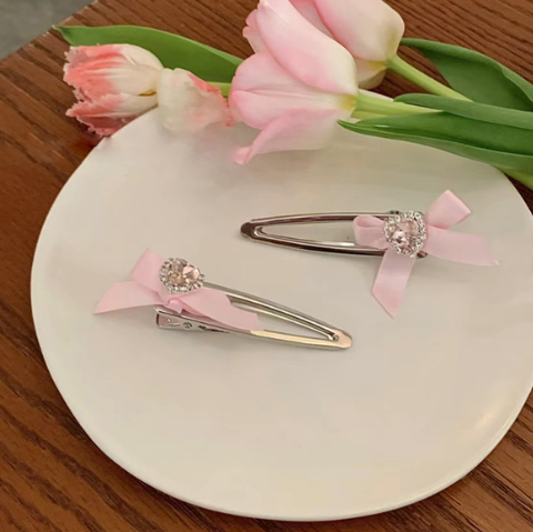 Simple pink love bow hairpin love rhinestone small clip girl hair accessories hairpin bangs clip bb chuck