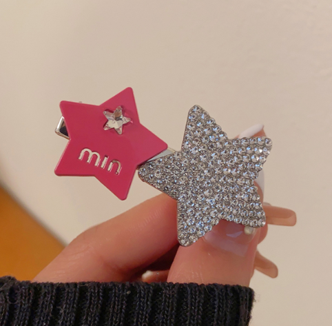 Sweet and cool rhinestone star hairpin, light luxury, high-end bangs, edge clip, headdress, temperament, metal hairpin