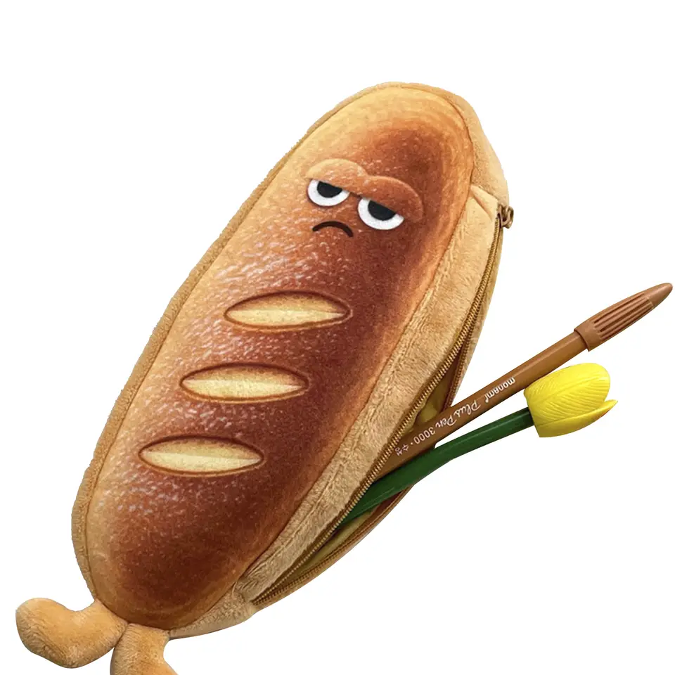 2023 Fashion Cute Design Plush Pencil Bag Pen Pouch Bread Shape Office Supplies