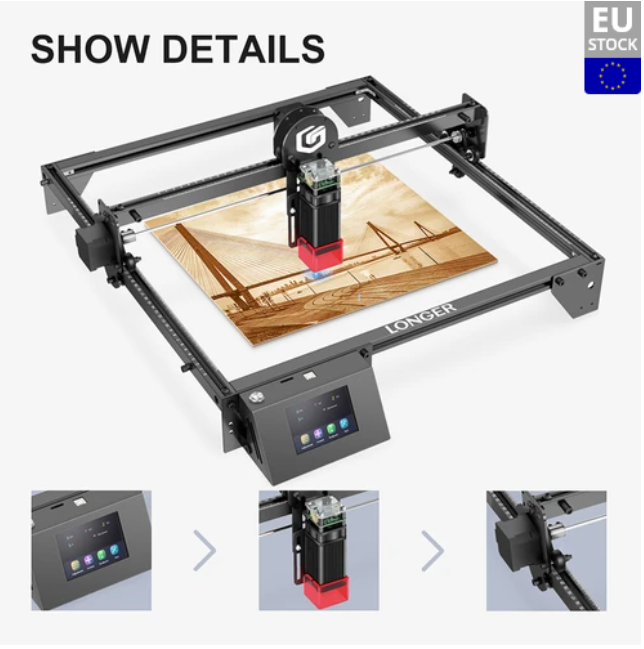 LONGER RAY5 10W Laser Engraver, 0.06x0.06mm Laser Spot, Air Assist, Touch Screen, Offline Carving, 32-Bit Chipset, WiFi Connection, Working Area 400x4