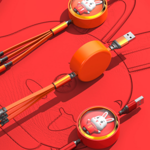 Joy Rabbit 3-in-1 data cable 66W super fast charge one drag three retractable charging cable
