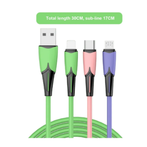New Design liquid silicone 3in1 Charger Data cables, 5A Universal Lighting Micro Type-C Charging Cables