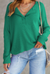 New knitwear cross-border women’s T-shirt solid color plaid V-neck long-sleeved shirt