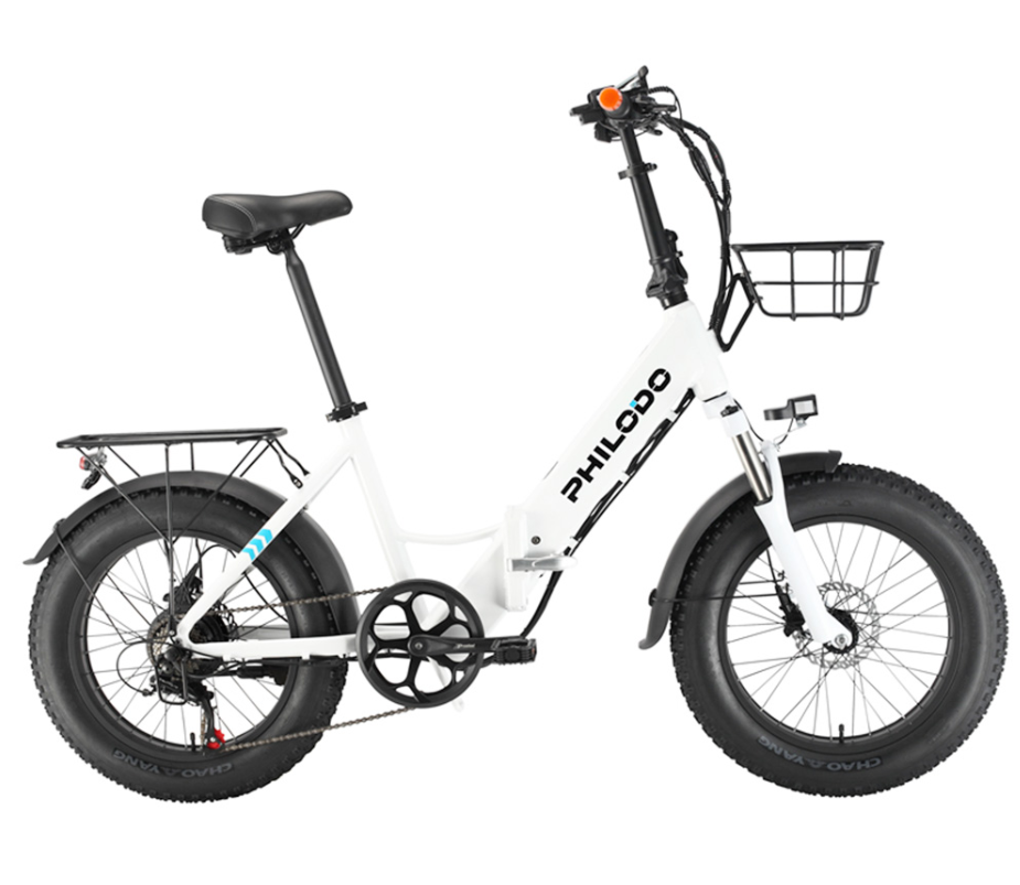 PHILODO H4 foldable step-thru fat bike 20 inch 48V 13Ah removable battery 250W motor 25km/h dual brakes - White