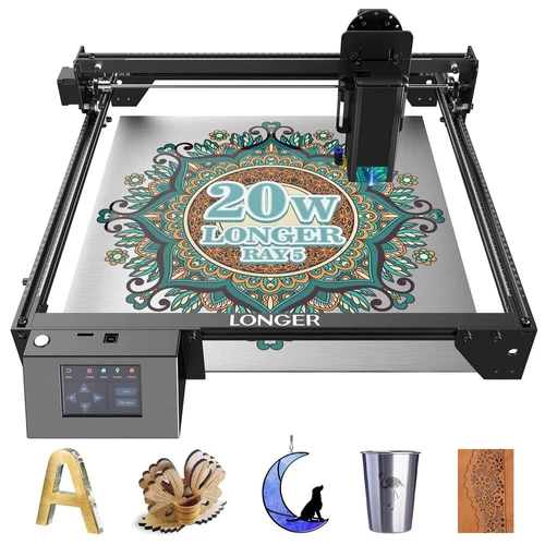 LONGER RAY5 20W laser engraving cutter, fixed focus, 0.08 x 0.1mm laser dot, color touch screen, 32-bit chipset, supports APP connection, 375 x 375mm