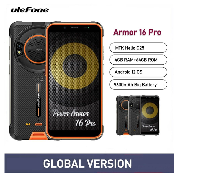 Ulefone Power Armor 16 Pro Android 12 IP68 Rugged 4G SmartPhone 9600mAh 4GB+64GB