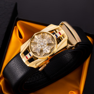 Inlaid with diamonds time to turn around belt men’s automatic buckle Jieyin live burst models casual versatile business trouser belt