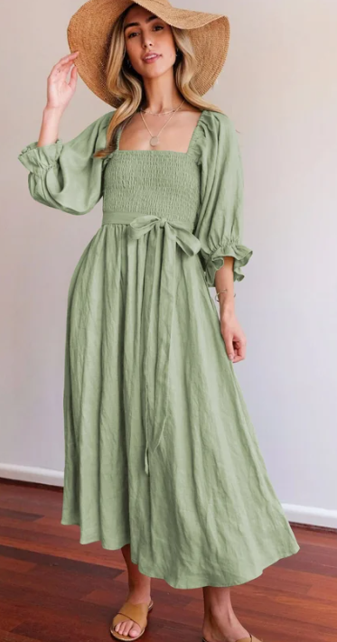 DICCOUNT FRENCH RUFFLED LANTERN SLEEVES MULTI-WEAR DRESS