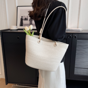 Leisure Hundred large-capacity woven women’s bags 2023 new Korean version of the spell single shoulder bag straw bag hand carry Tote bag