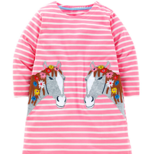 Europe and the United States children’s dresses fall models children’s striped embroidery princess dress cotton cute girls dresses