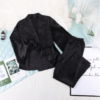 Spring and Summer Europe and the United States satin sateen cardigan belted robe pajama pants solid color home suit loose women’s pajamas