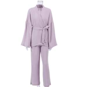 Autumn underwear in Europe and the United States long-sleeved loose pants crepe ladies solid color robe home absorbent sweatshirt female