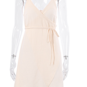 2023 Summer Europe and the United States and the United States halter nightgown wrapped slit sexy double gauze one-piece nightgown ladies home wear