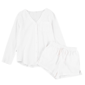 2023 summer pajamas double gauze long-sleeved shorts cotton air-conditioning clothing fashion white women’s homewear suit