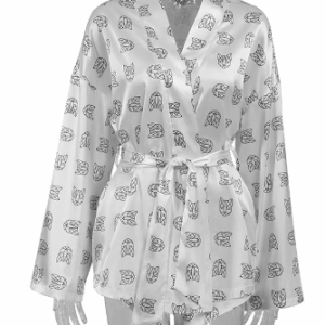 2023 Europe and the United States new V-neck long-sleeved shorts printed pajamas suit casual cardigan loose sense of ladies homewear