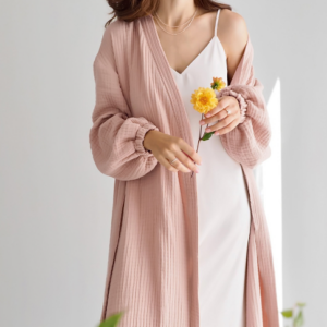 2023 spring new Europe and the United States and the United States pajamas double-layer wrinkled yarn comfortable skin-friendly bathrobe leisure long