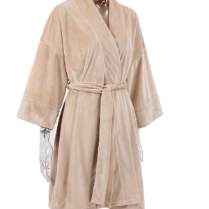 Autumn Europe and the United States new knitted robe crystal velvet cardigan women’s pajamas wholesale seven-minute sleeve bathrobe warm loose