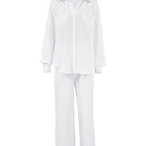 Autumn Europe and the United States long-sleeved double gauze shirt pajamas new pants suit fashion cross-border home wear female