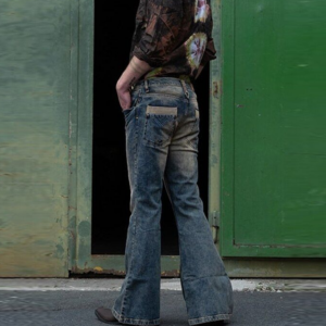 Men Flared Jeans Bootcut Leg Pants Distressed Patchwork Jeans New Designer Punk Stlye Bell Bottom Denim Trousers Vaqueros Hombre