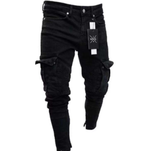 European and American hot-selling elastic men’s jeans on Amazon, trendy knee ripped, zipper, slim-fit trousers.