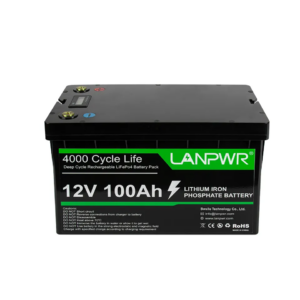 LANPWR 12V 100Ah LiFePO4 Lithium Battery Pack Backup Power, 1280Wh Energy, 4000+ Deep Cycles, Built-in 100A BMS, 24.25lb light weight, Support in Seri