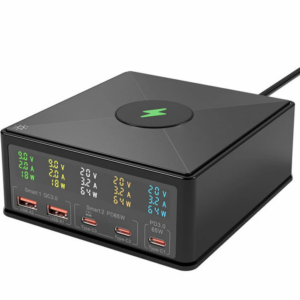 868H 160W 5-Port USB PD Charger Dual USB-A QC3.0+Dual PD65W Type-C+65W Type-C PD3.0 with 15W 10W 7.5W 5W Wireless Fast Charger