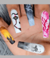 [Halloween Sale]1Sheet Halloween Abstract Figure Pattern Press on Nails Long Full Cover Fake Coffin Nails