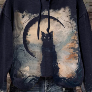 [Halloween Sale]Halloween Vintage Cat Drawstring Sweatshirt
