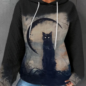 [Halloween Sale]Halloween Vintage Cat Print Sweatshirt