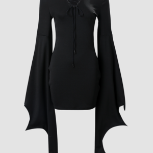 [Halloween Sale]Halloween Lace-up Batwing Sleeve Bodycon Dress