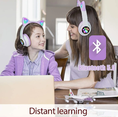 Lucky Cat Cute Girls Colorful Lighting LED Wireless Cat Ear Headphones Tws BT Headset