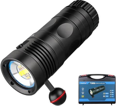 TrustFire DF90 Scuba Diving Light, 15000 Lumens Video Camera Photography Dive LED Flashlight, 70M Underwater Scuba Diving Flashlight, Super Bright, wi