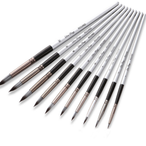 10-in-1 nylon brush set, silver gray wooden pole, round edge hook line pen