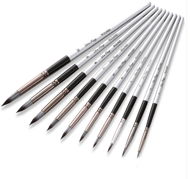 10-in-1 nylon brush set, silver gray wooden pole, round edge hook line pen