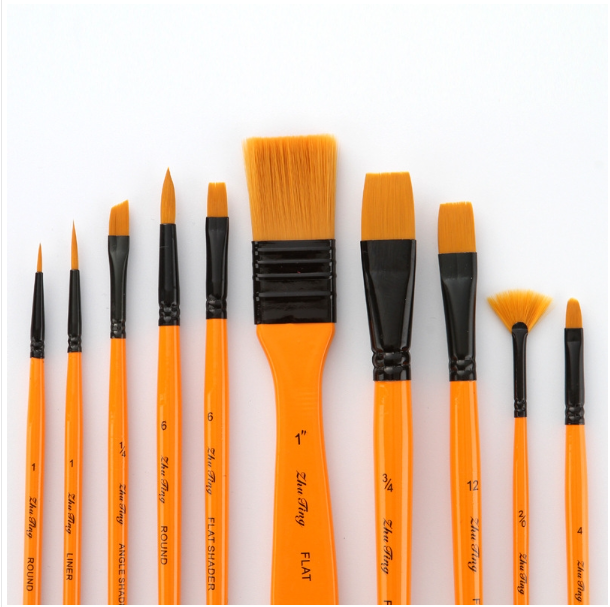 Bamboo Pavilion 10-in-1 wooden pole nylon hair watercolor brush board brush fan-shaped painting pen set with cloth bag