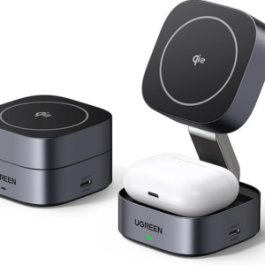 UGREEN 2-in-1 Qi2 Magnetic Foldable Charging Station, Fast Wireless Charger Compatible with iPhone 15 14 13 12, Airpods3 2 Pro (No AC Adapter)