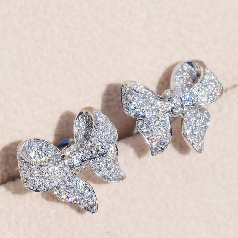 Micro-inlaid zirconium earrings, bow tie, small and versatile earrings