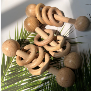 New beech wood children’s toys teether baby exercise baby scratch ball rattles interactive puzzle teething stick