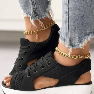 Happy Mother’s Day Limited Time Half Price Offer – Contrast Paneled Cutout Lace-up Muffin Sandals