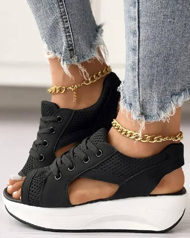 Happy Mother's Day Limited Time Half Price Offer - Contrast Paneled Cutout Lace-up Muffin Sandals